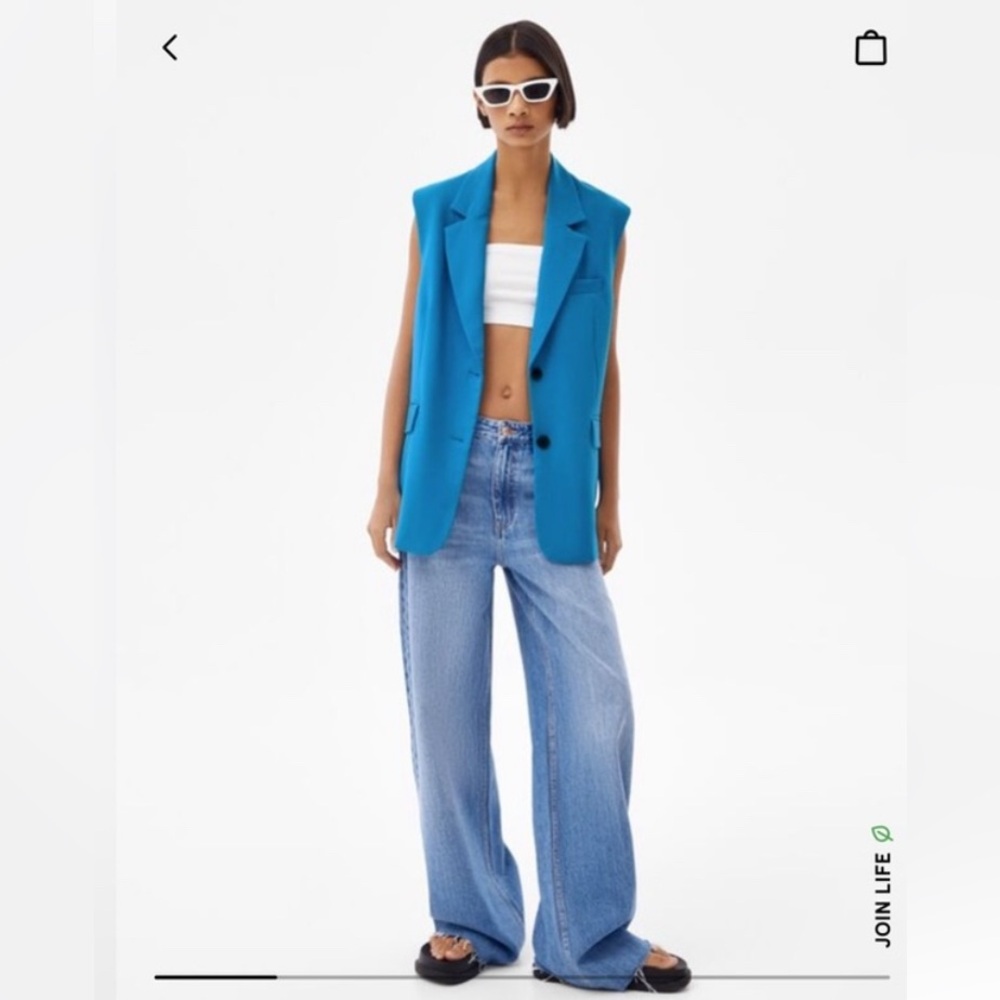 Bershka Longline Tailored Waistcoat Sleeveless Oversized Bright Blue Aqua size M